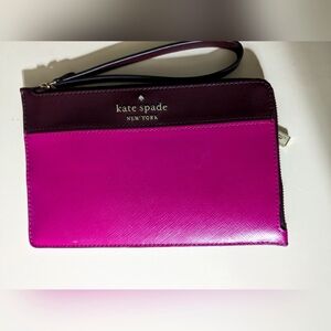 Kate Spade Medium L Zip Wristlet Burgundy and Fusia Saffiano Leather Wallet